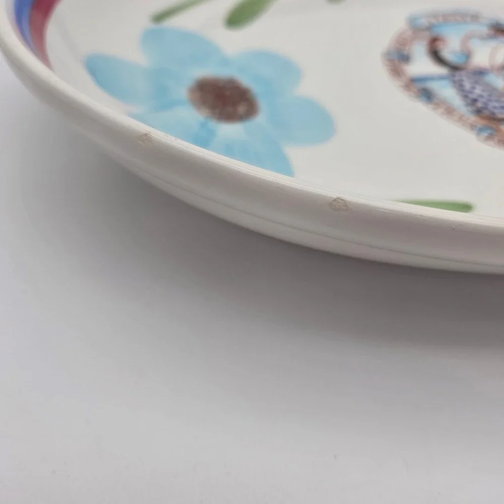 Vintage VillaWare Serving Platter Hand Painted Floral Italian Folk Art Rustic